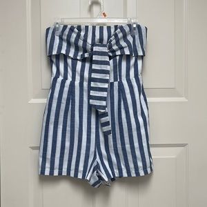 Sexy Princess Polly blue and white striped strapless fully lined romper